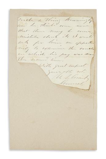 GRANT, ULYSSES S. Autograph Letter Signed, U.S. Grant / General, to Treasury Auditor Ezra B. French,